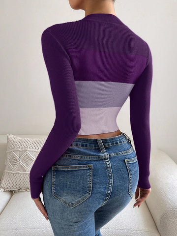 Chiquease Color Block Mock Neck Sweater