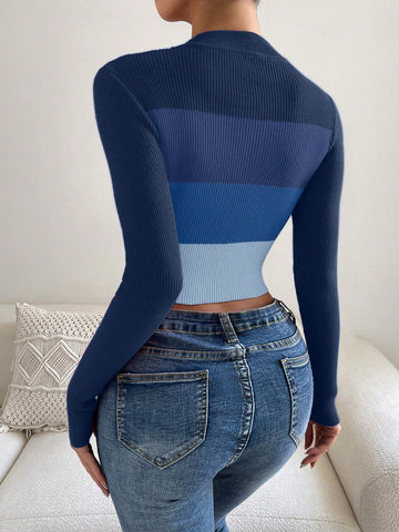 Chiquease Color Block Mock Neck Sweater
