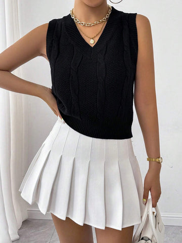 Women's Solid V-Neck Casual Comfortable Knitted Sweater Vest