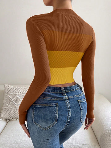 Chiquease Color Block Mock Neck Sweater