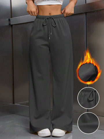 Thermal Lined Elastic Waist Drawstring Loose Pants