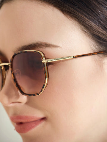 1pc Metallic Leopard Print Aviator Sunglasses