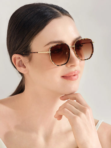1pc Metallic Leopard Print Aviator Sunglasses