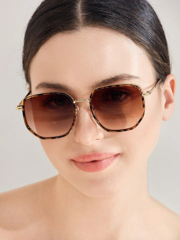 1pc Metallic Leopard Print Aviator Sunglasses