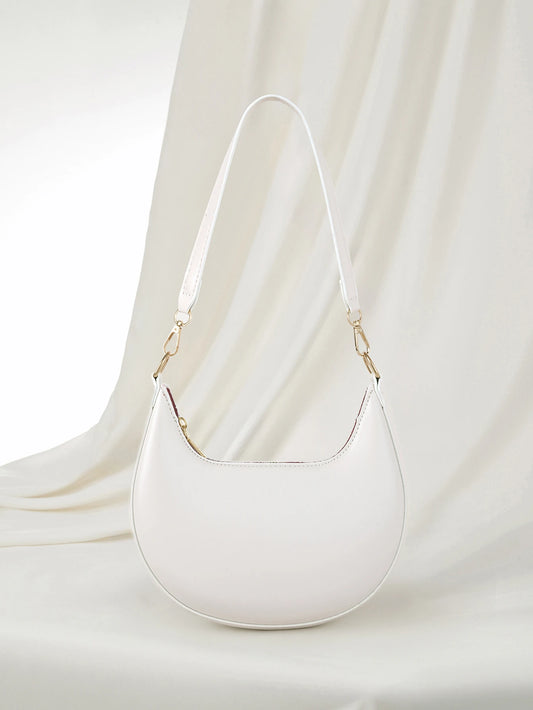 Solid Color Zipper Closure Crescent Underarm Bag