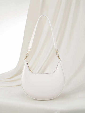 Solid Color Zipper Closure Crescent Underarm Bag