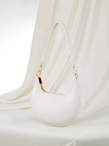 Solid Color Zipper Closure Crescent Underarm Bag