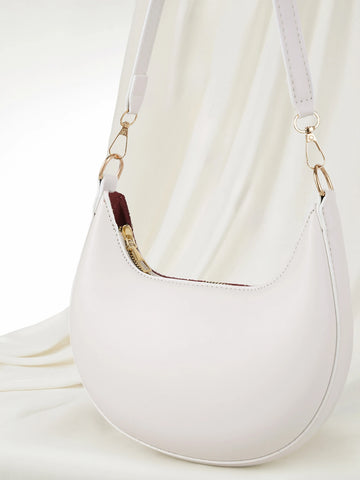 Solid Color Zipper Closure Crescent Underarm Bag