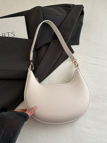 Solid Color Zipper Closure Crescent Underarm Bag