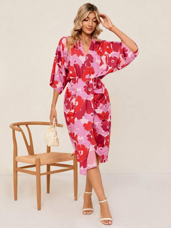 Clasi Floral Print Batwing Sleeve Dress