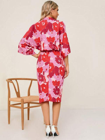 Clasi Floral Print Batwing Sleeve Dress