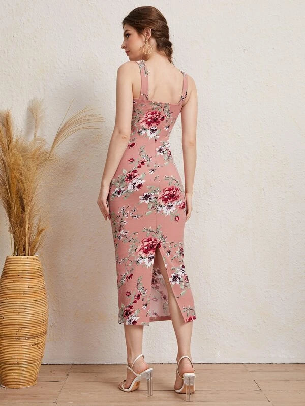 Clasi Split Hem Floral Print Dress