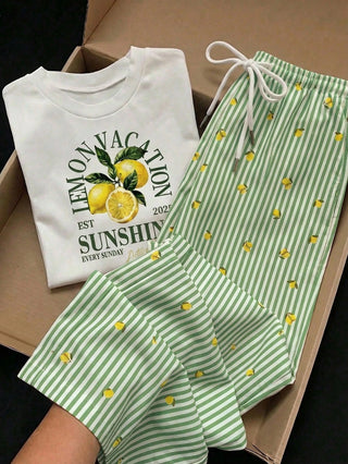Short Sleeve Top And Striped Print Pants