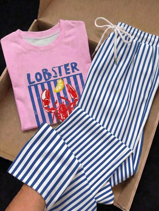 Short Sleeve Top And Striped Print Pants