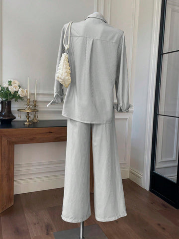 Women's New Striped Embroidered Loose Shirt And Pants Set