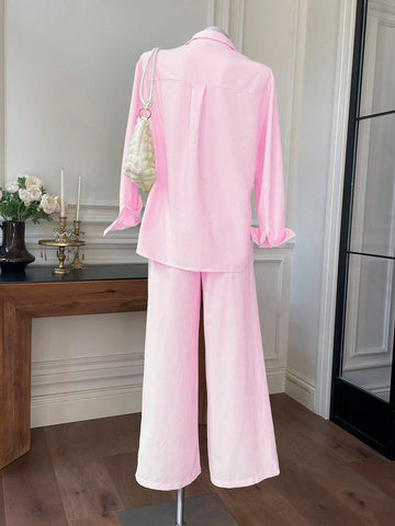 Women's New Striped Embroidered Loose Shirt And Pants Set