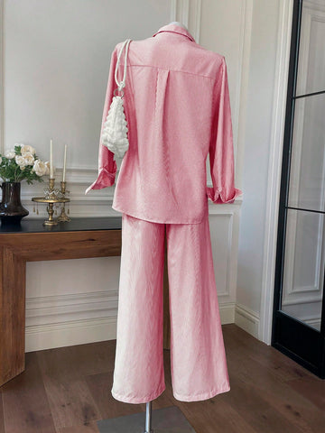 Women's New Striped Embroidered Loose Shirt And Pants Set