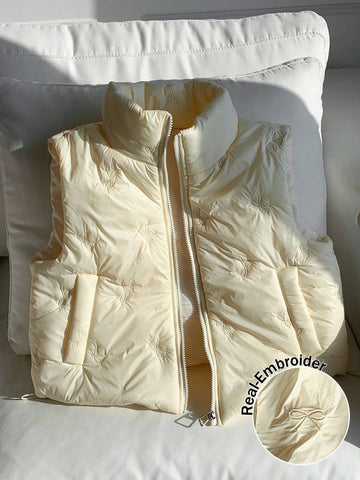 Zip Up Double Face Snap Button Corduroy Drawstring Vest Coat