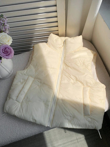 Zip Up Double Face Snap Button Corduroy Drawstring Vest Coat