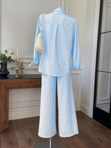 Women's New Striped Embroidered Loose Shirt And Pants Set
