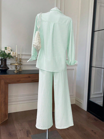 Women's New Striped Embroidered Loose Shirt And Pants Set