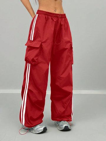 Women's Cargo Daily Wear Sportswear Corta Vento Woven Tape Banded Texture Decoration Pants