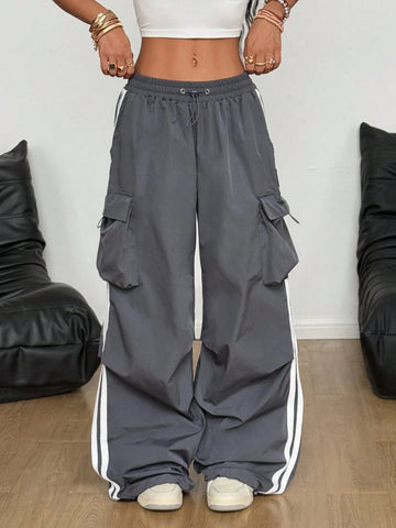 Women's Cargo Daily Wear Sportswear Corta Vento Woven Tape Banded Texture Decoration Pants