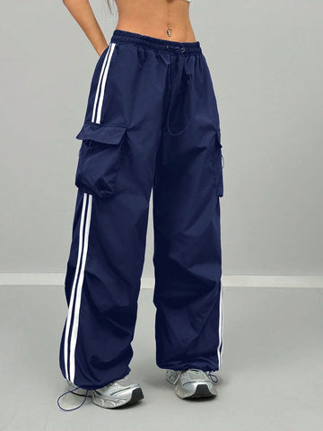 Women's Cargo Daily Wear Sportswear Corta Vento Woven Tape Banded Texture Decoration Pants