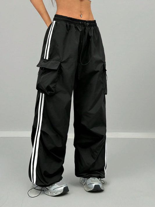 Women's Cargo Daily Wear Sportswear Corta Vento Woven Tape Banded Texture Decoration Pants
