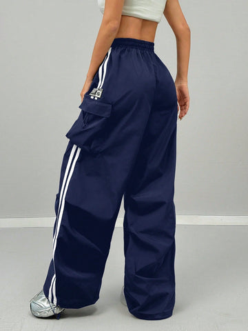 Women's Cargo Daily Wear Sportswear Corta Vento Woven Tape Banded Texture Decoration Pants