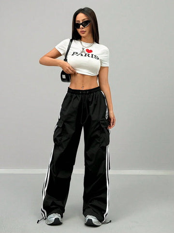 Women's Cargo Daily Wear Sportswear Corta Vento Woven Tape Banded Texture Decoration Pants
