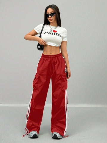 Women's Cargo Daily Wear Sportswear Corta Vento Woven Tape Banded Texture Decoration Pants