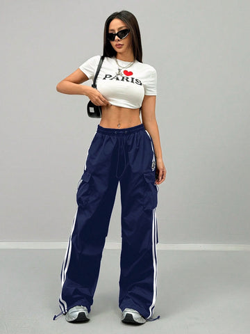 Women's Cargo Daily Wear Sportswear Corta Vento Woven Tape Banded Texture Decoration Pants