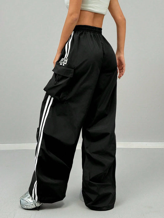 Women's Cargo Daily Wear Sportswear Corta Vento Woven Tape Banded Texture Decoration Pants