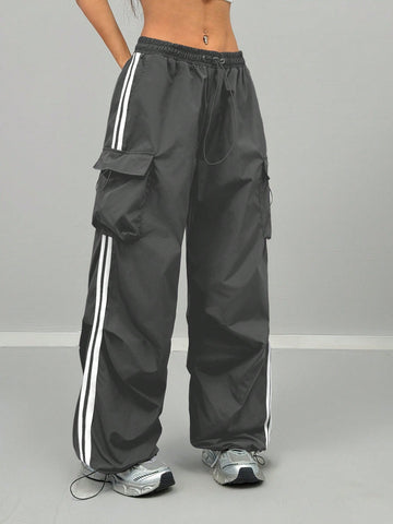 Women's Cargo Daily Wear Sportswear Corta Vento Woven Tape Banded Texture Decoration Pants