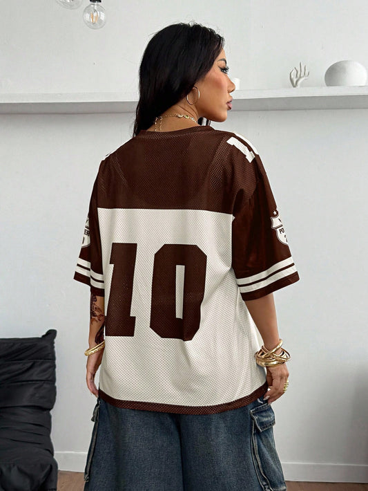 Athleisure Casual Graphics Breathable Mesh Loose Jersey T-Shirt