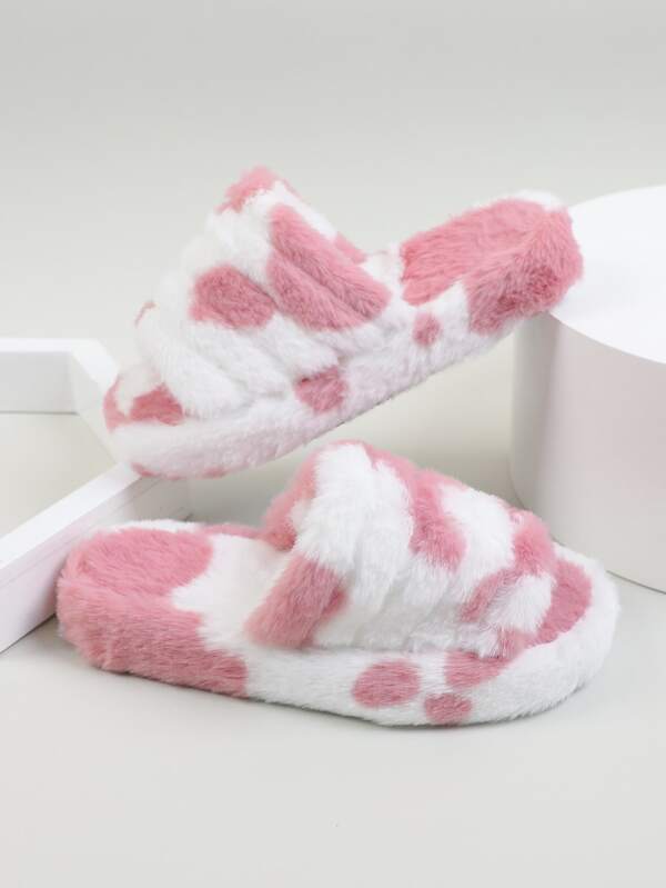 Cow Pattern Fluffy Slippers