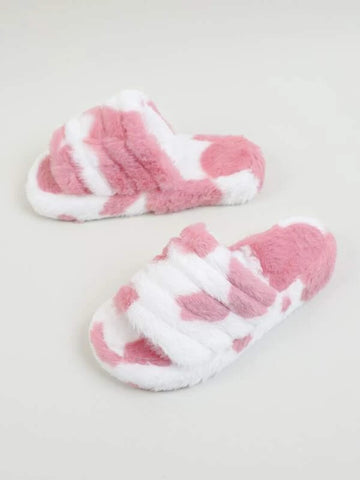 Cow Pattern Fluffy Slippers