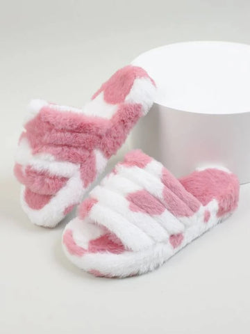 Cow Pattern Fluffy Slippers