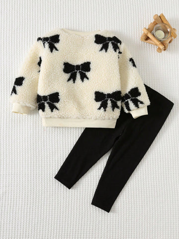 Butterfly Decor Round Neck Dolman Sleeve Pullover Sweatshirt & Elastic Waist Pant