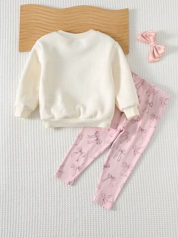 Butterfly Decor Round Neck Dolman Sleeve Pullover Sweatshirt & Elastic Waist Pant