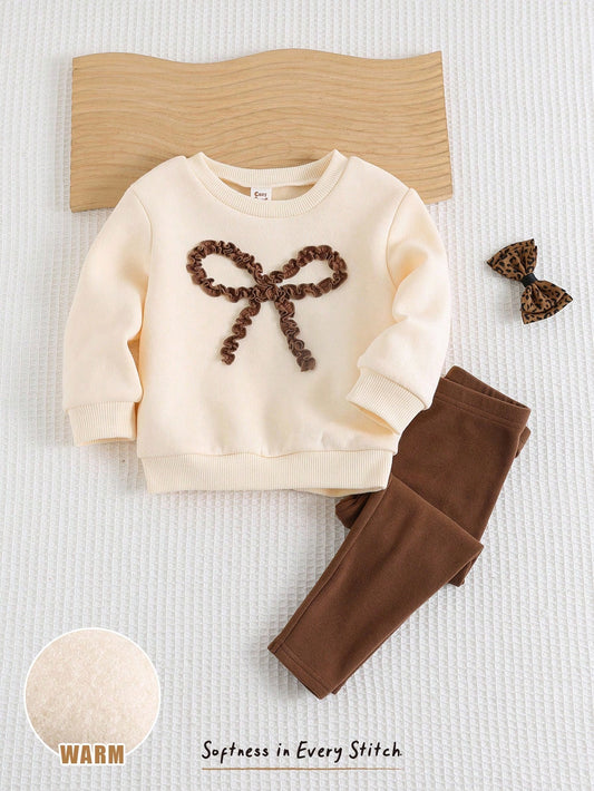 Butterfly Decor Round Neck Dolman Sleeve Pullover Sweatshirt & Elastic Waist Pant