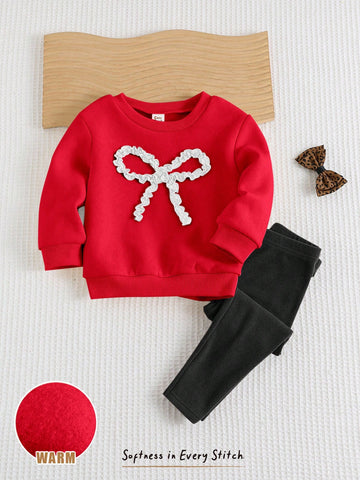 Butterfly Decor Round Neck Dolman Sleeve Pullover Sweatshirt & Elastic Waist Pant
