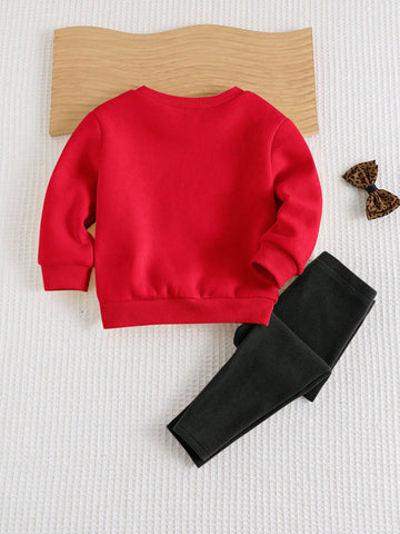 Butterfly Decor Round Neck Dolman Sleeve Pullover Sweatshirt & Elastic Waist Pant