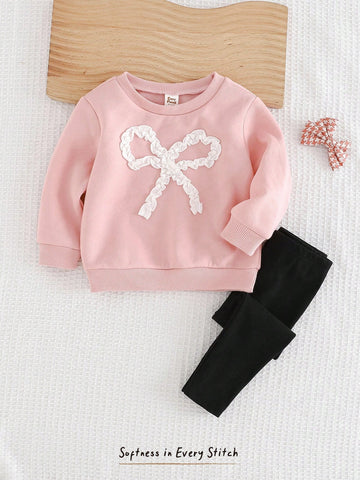 Butterfly Decor Round Neck Dolman Sleeve Pullover Sweatshirt & Elastic Waist Pant