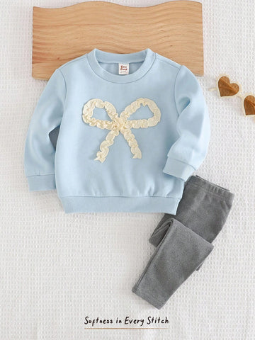 Butterfly Decor Round Neck Dolman Sleeve Pullover Sweatshirt & Elastic Waist Pant