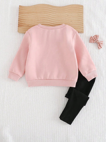 Butterfly Decor Round Neck Dolman Sleeve Pullover Sweatshirt & Elastic Waist Pant