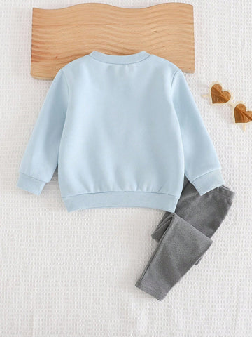 Butterfly Decor Round Neck Dolman Sleeve Pullover Sweatshirt & Elastic Waist Pant