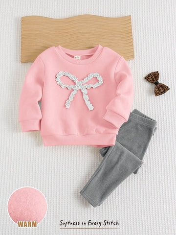 Butterfly Decor Round Neck Dolman Sleeve Pullover Sweatshirt & Elastic Waist Pant