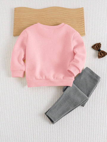 Butterfly Decor Round Neck Dolman Sleeve Pullover Sweatshirt & Elastic Waist Pant